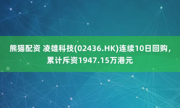 熊猫配资 凌雄科技(02436.HK)连续10日回购,累计斥资1947.15万港元